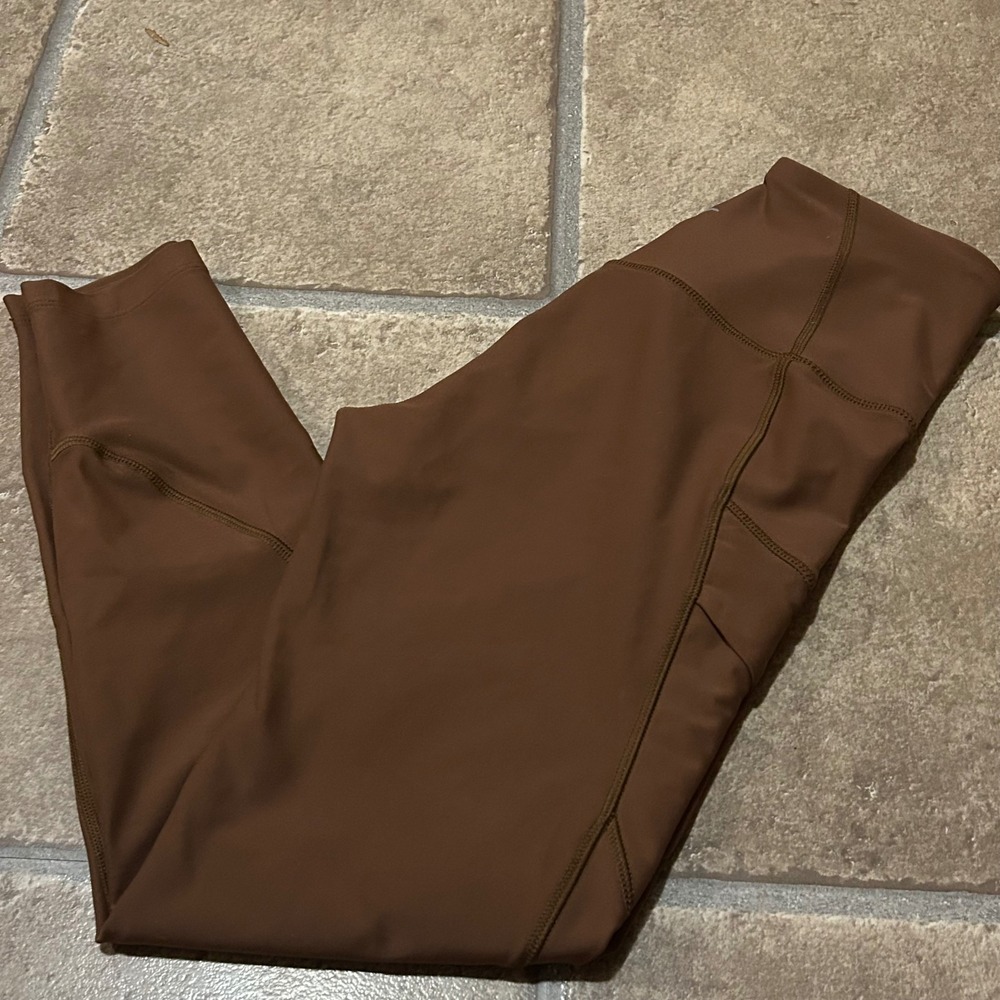 Old Navy Active Powersoft High Rise Leggings Brown Go-Dry Pockets Medium